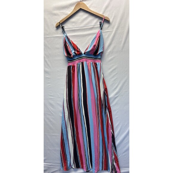 Lulus Andi Pink And Blue Striped Maxi Dress Triangle Top Women’s Medium - Picture 2 of 7